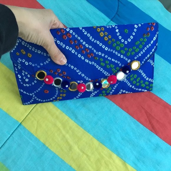 Blue Ikat Fabric Clutch Bag - Picture 2 of 7